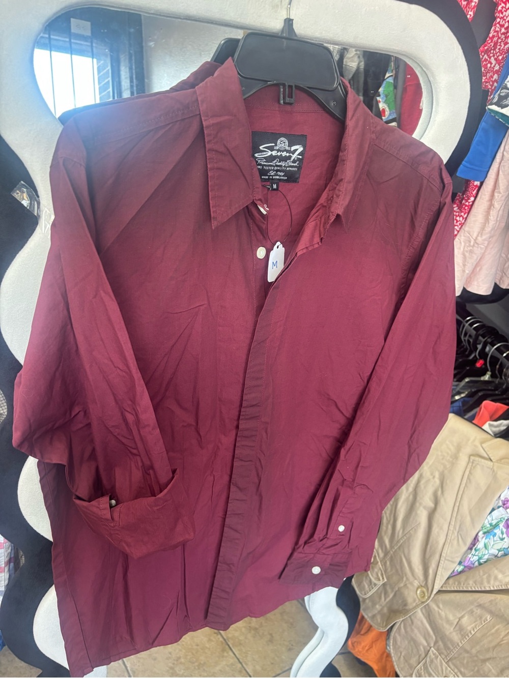 Seven7 Men's Button-Up Shirt in Wine Red